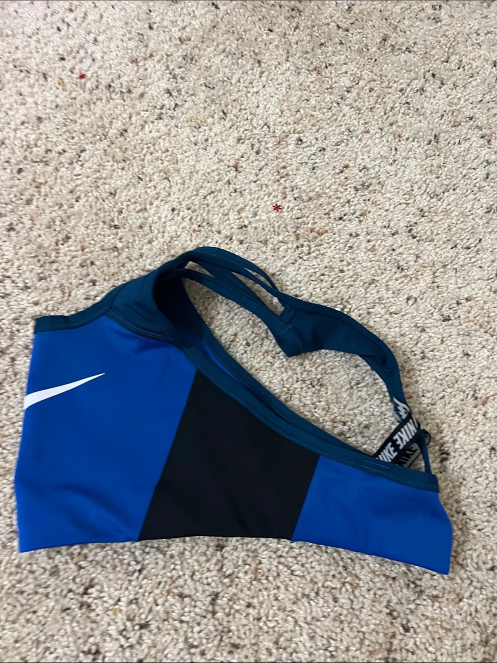 Nike Blue & Black Racerback Sports Bra with White Swoosh